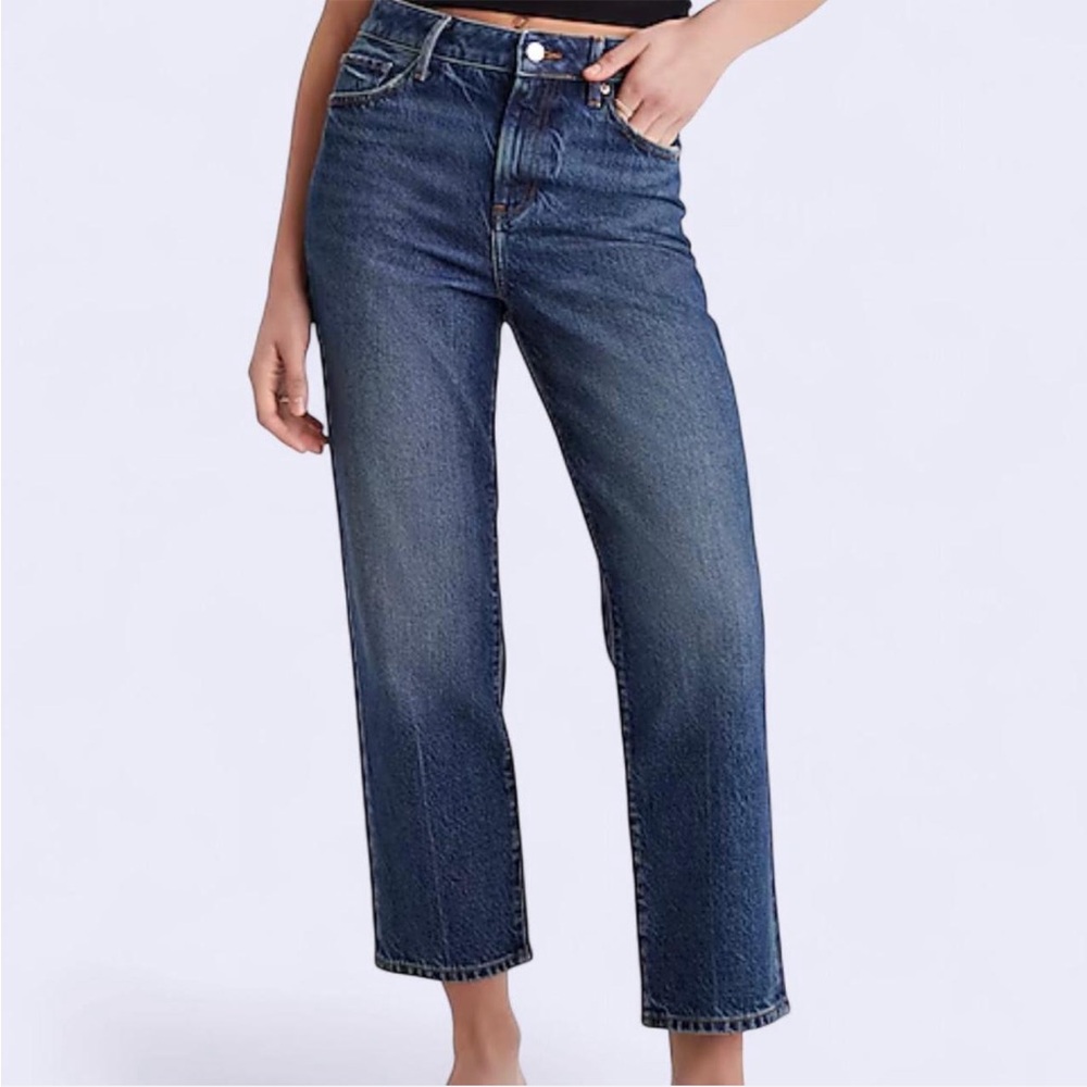 Express straight ankle high rise dark-wash denim blue jeans